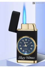 Kişiye Özel Isim Baskılı Saatli Çakmak, Led Işıklı Saat Göstergeli Turbo Çakmak