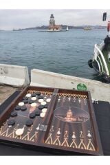 Kişiye Özel Ahşap Satranç Tavla Seti, Ahşap Figürlü Satranç Takımı, üç Oyun Bir Arada , Tavla Satranç  Dama