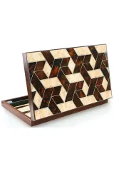 Lüks Trendy Tavla Ceviz Görünümlü Geometri Desen Tavla Hediyelik Özel Günler Için Tasarlanmış Tavla