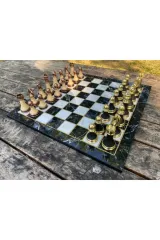 Premium Satranç Takımı Eşsiz Metal Ve Pleksi Taşlar Ve Mermer Desenli Satranç Tahtası
