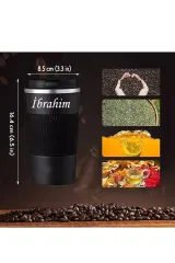 Kişiye Özel Isim Baskılı 500 ml Siyah Termos Mug Kupa, Çay Kahve Termos, Paslanmaz Çelik Araç Içi Termos