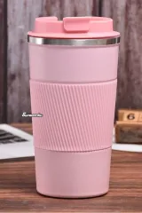 Kişiye Özel Isim Baskılı 500 ml Termos Mug Kupa, Çay Kahve Termos, Paslanmaz Çelik Araç Içi pembe Termos