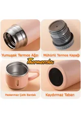 Kişiye Özel Isimli 500 ml Paslanmaz Çelik Bardaklı Pembe Termos, Çay Kahve Termos,piknik Kamp Ofis Termos