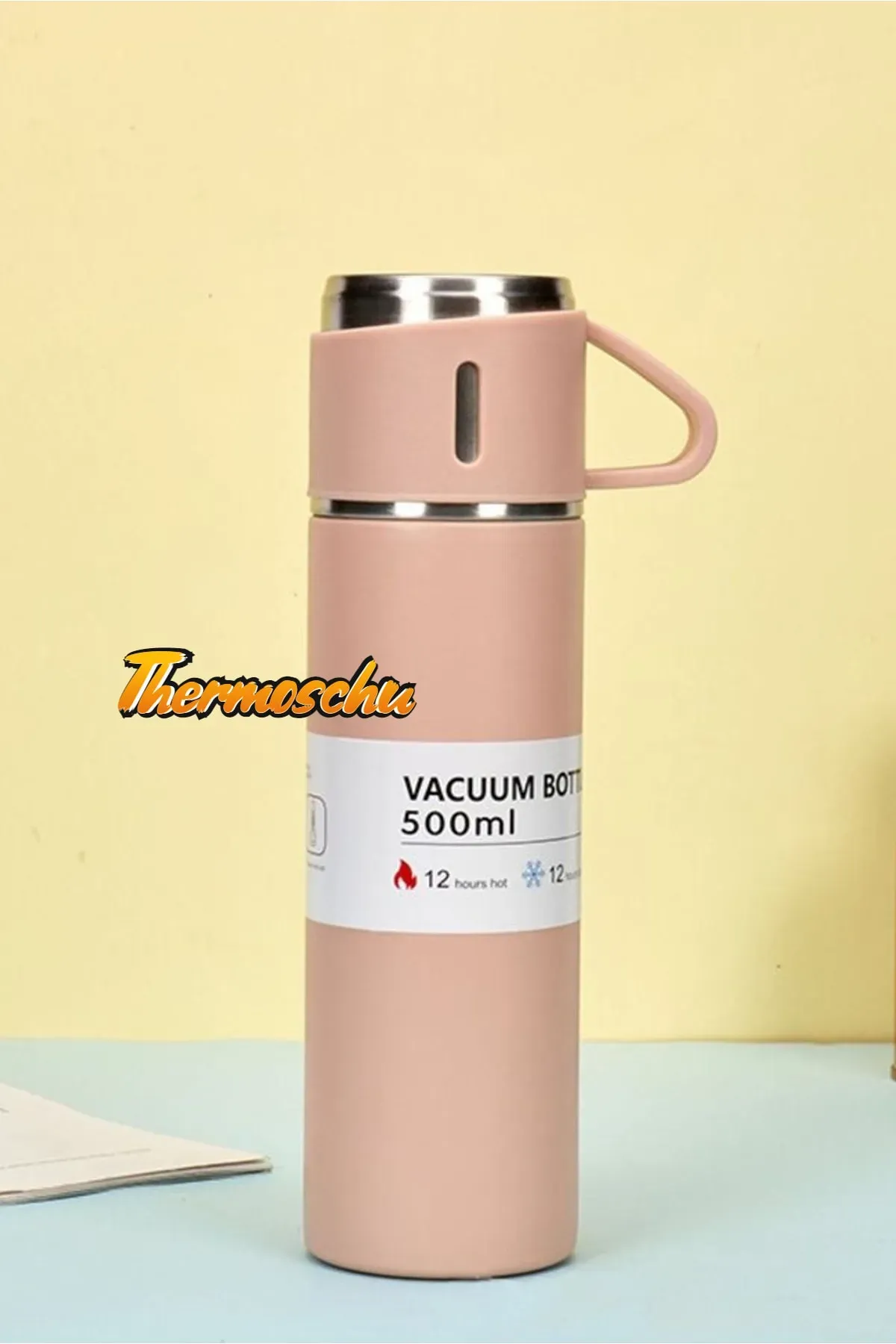 Kişiye Özel Isimli 500 ml Paslanmaz Çelik Bardaklı Pembe Termos, Çay Kahve Termos,piknik Kamp Ofis Termos