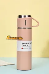 Kişiye Özel Isimli 500 ml Paslanmaz Çelik Bardaklı Pembe Termos, Çay Kahve Termos,piknik Kamp Ofis Termos