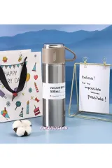 500 Ml Paslanmaz Çelik Bardaklı Termos, Çay Kahve Termos, Piknik Kamp Seyahat Termos, Ofis Termos
