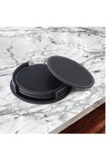 KİŞİYE ÖZEL Suni Deri Bardak Altlığı Çay Kahve Içecek Altlığı SİYAH MASA BARDAK ALTLIĞI