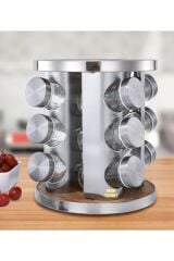 3 Katlı 12'li 360 Derece Dönebilen Cam Tuz Ve Baharatlık Standı 12 Li Baharatrlık Seti