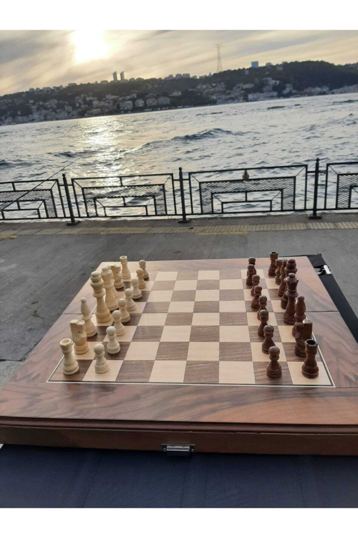 Ahşap Pullu Ahşap Tavla Satranç - Tavla Satranç Dama 3 Ü Bir Arada Tamamen Ahşap Tavla