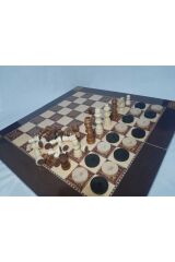 Sedef Kaplama Tavla - Satranç Büyük Boy Ahşap Pullu Tavla Satranç Dama 3 Ü Bir Arada