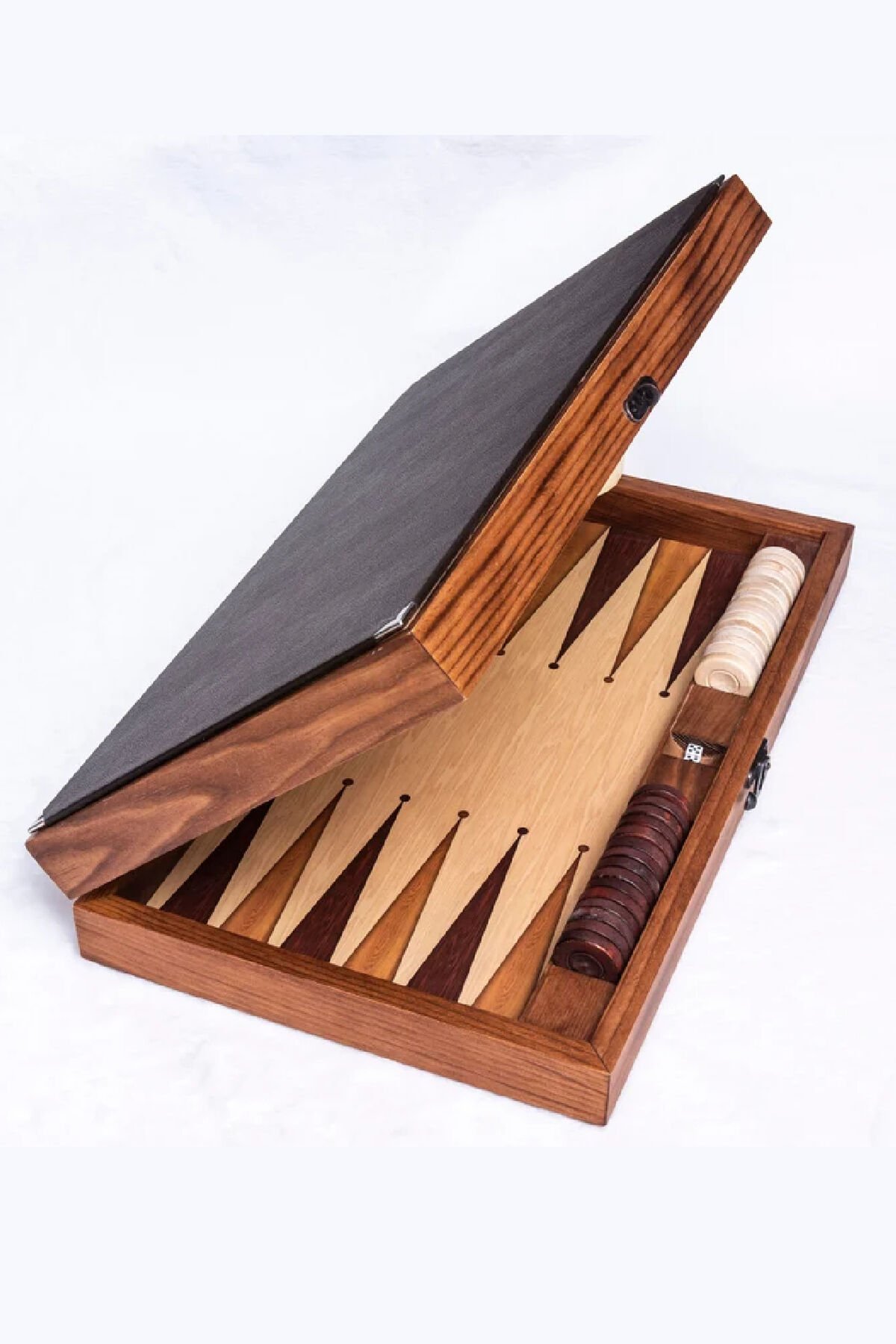 Helena Wood Art Tuana Büyük Ceviz Tavla - Ahşap Satranç Tavla Dama 3 Oyun Bir Arada