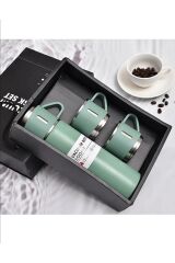 Kişiye Özel Isimli Paslanmaz Çelik Termos 3 Bardak Yeşil Renk Çanta Hediyeli