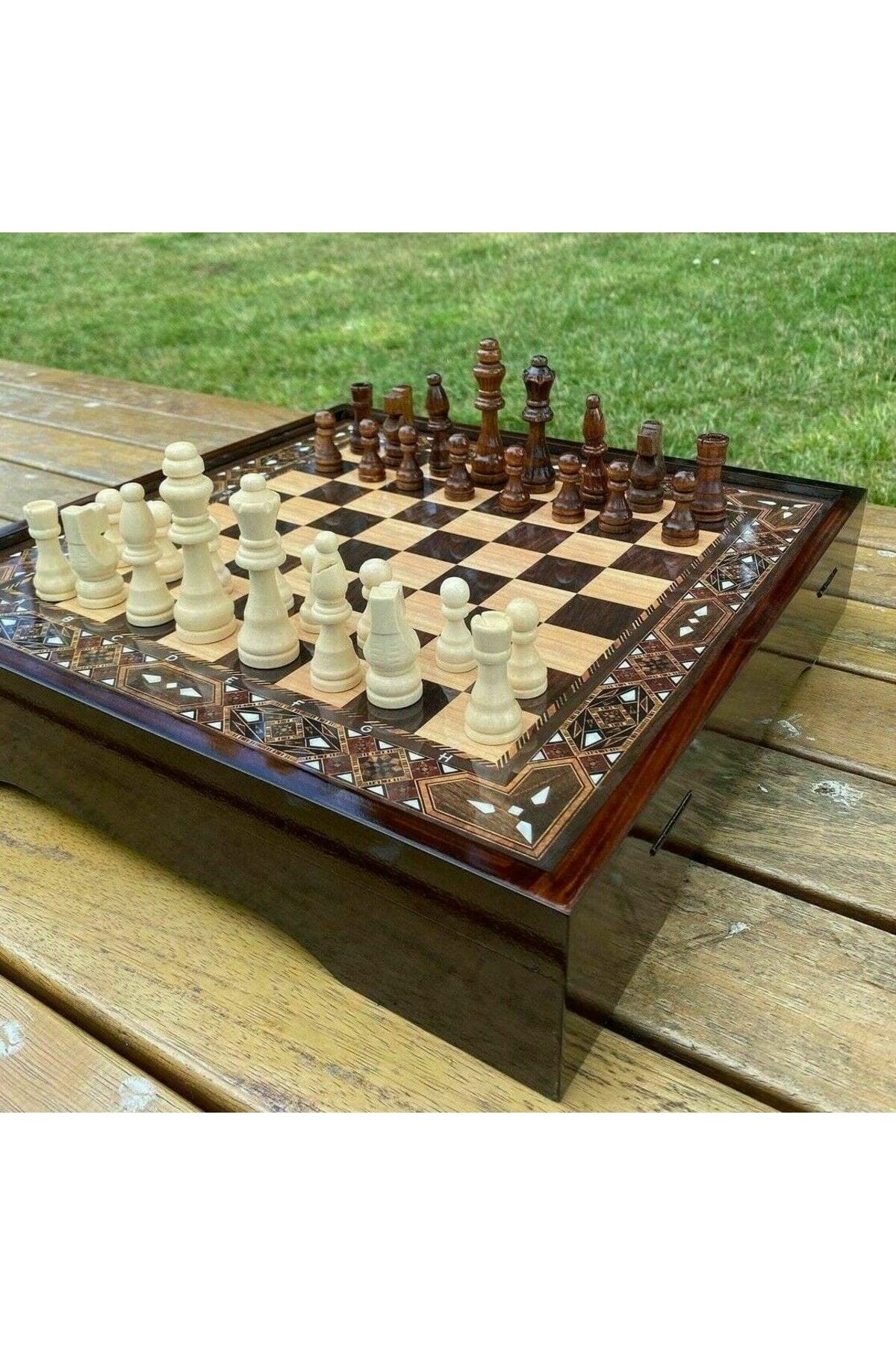 Kişiye Özel Ahşap Santranç Takımı Star Vip Ahşap Lüx Satranç Kutulu