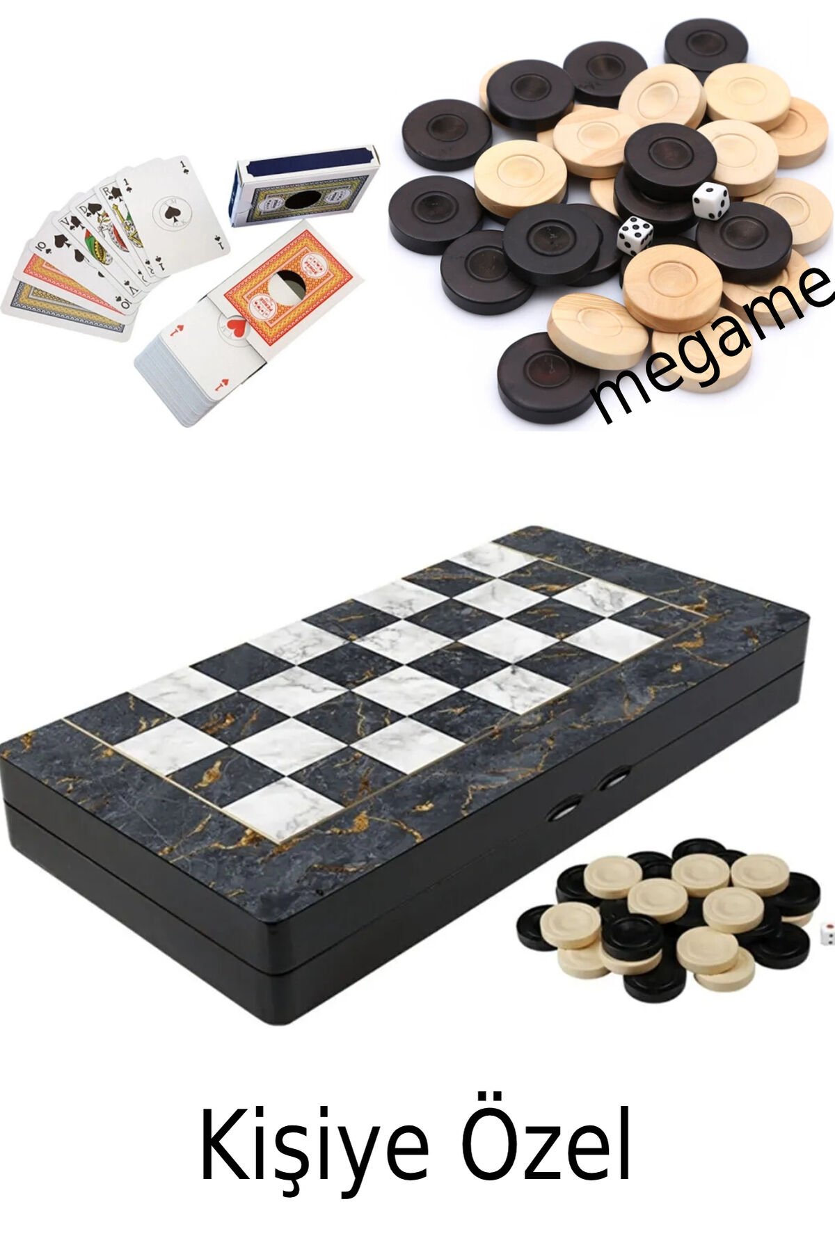 Kişiye Özel Ahşap Pullu Mermer Desen Tavla Cilalı Lüx Dama Oyun Takımı, Iskambil Kağıdı Hediyeli