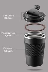 Paslanmaz 304 Çelik Termos 500 ml Kaydırmaz Bardak Mug Kupa Karışık Renk