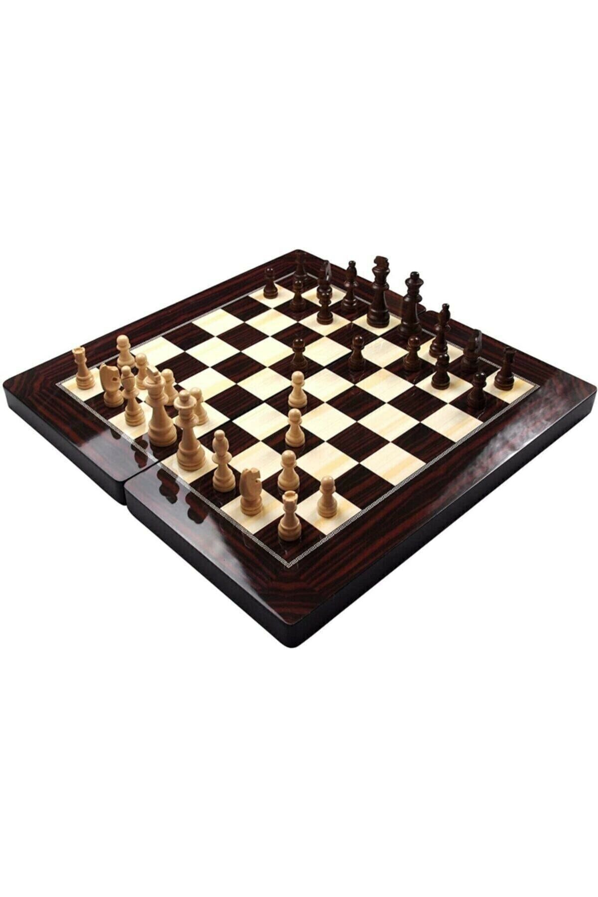 Ahşap Polyester Cila Kaplama Satranç Tavla Dama Set Vernikli Ahşap Satranç Taşı Dahil