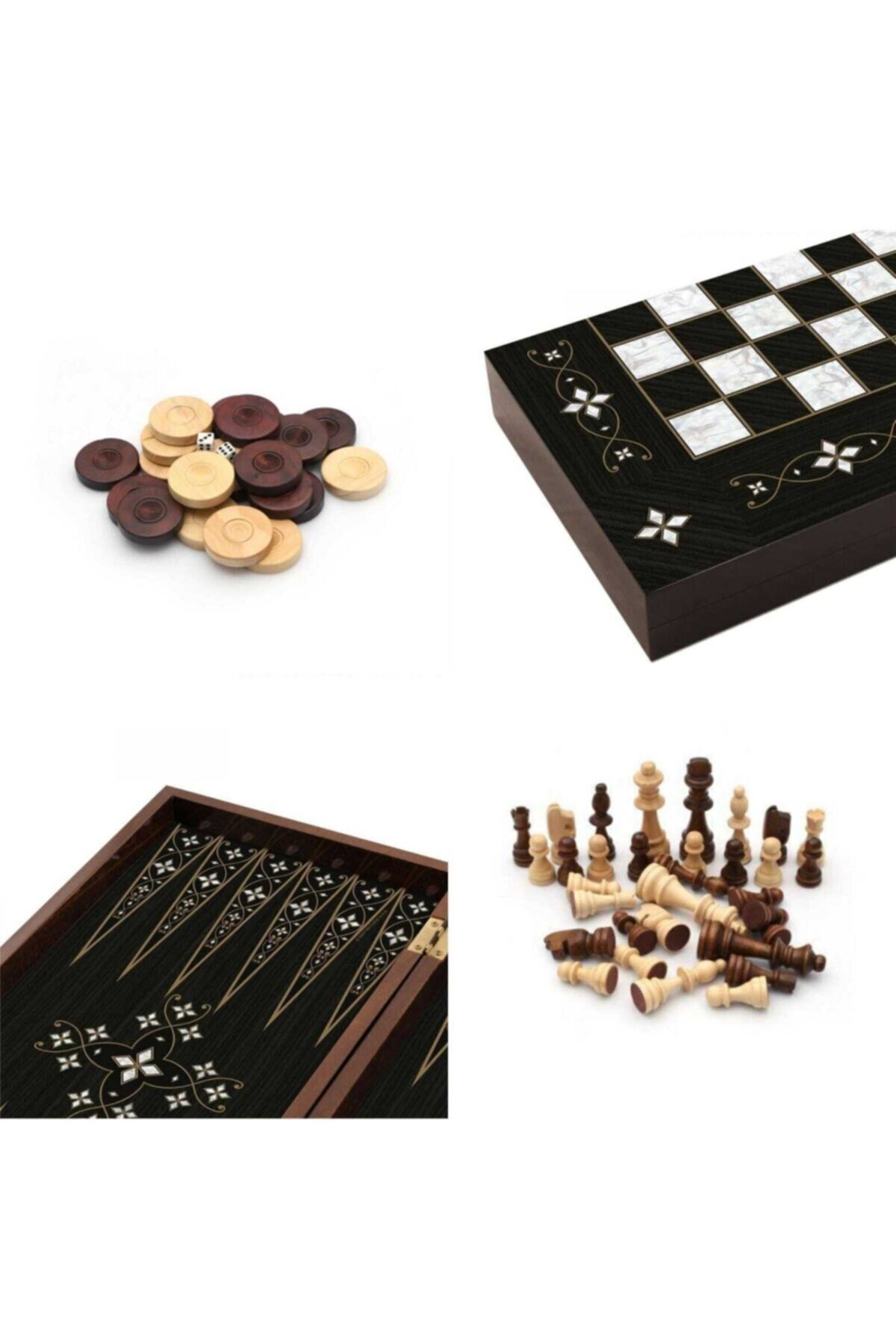 Ahşap Tavla Satranç Dama Ahşap Pullu Ve Satranç Taşlı - Tavla Satranç Dama 3 Ü Bir Arada