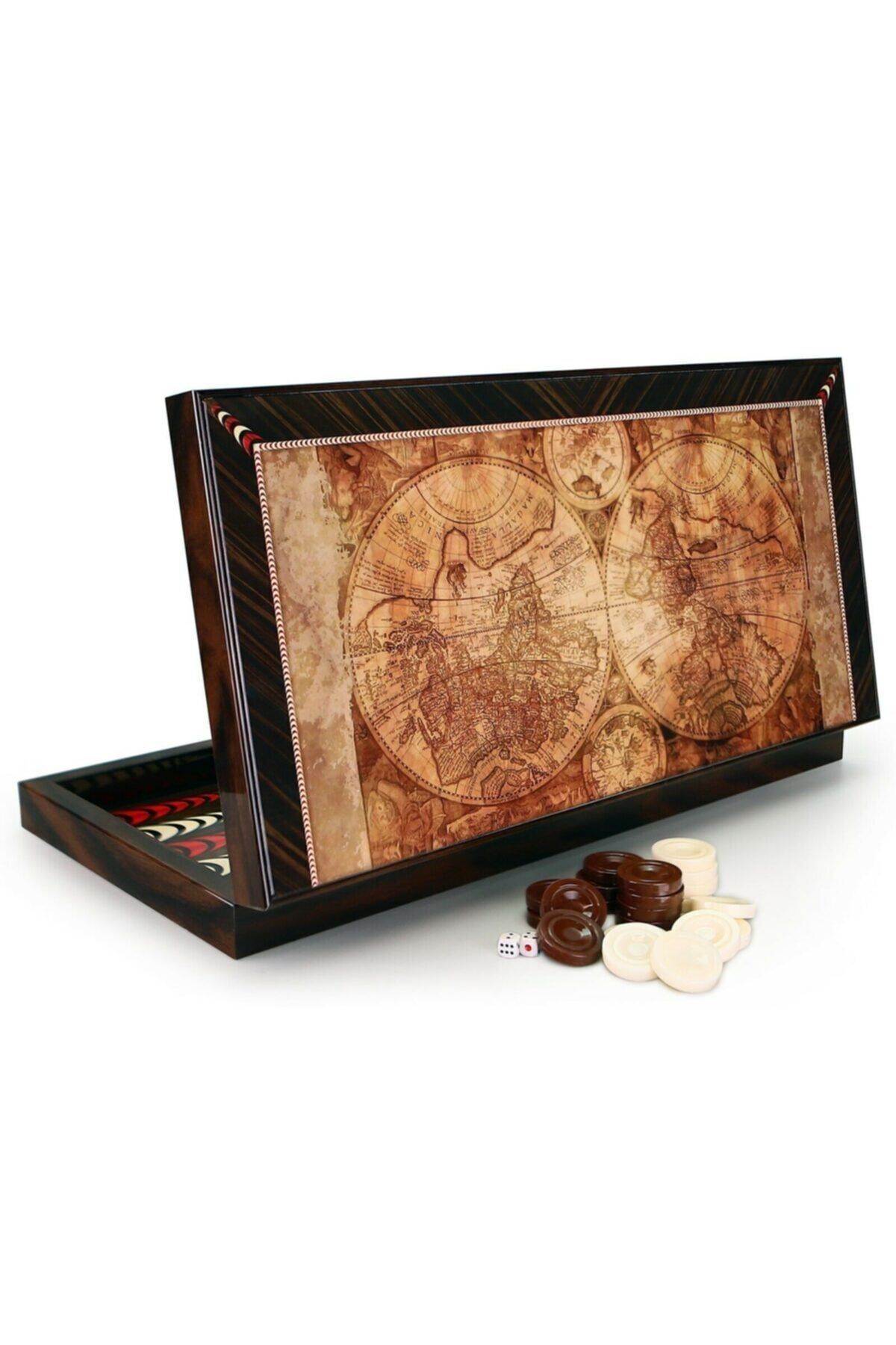 Hediyelik Kişiye Özel Artwork Antik Dünya Haritası Tavla Takımı