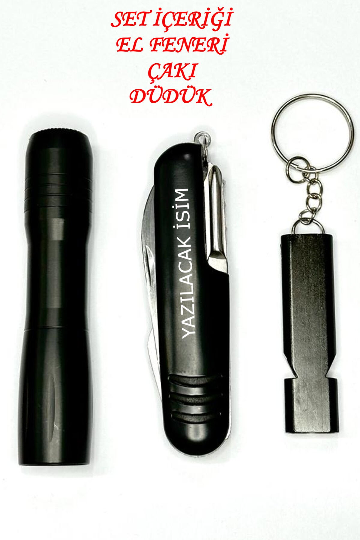 Kişiye Özel İsimli Çakı Seti, Çok Fonksiyonlu İsviçre Seti, Cep Araç Düdüklü Deprem Çakı Fener Seti