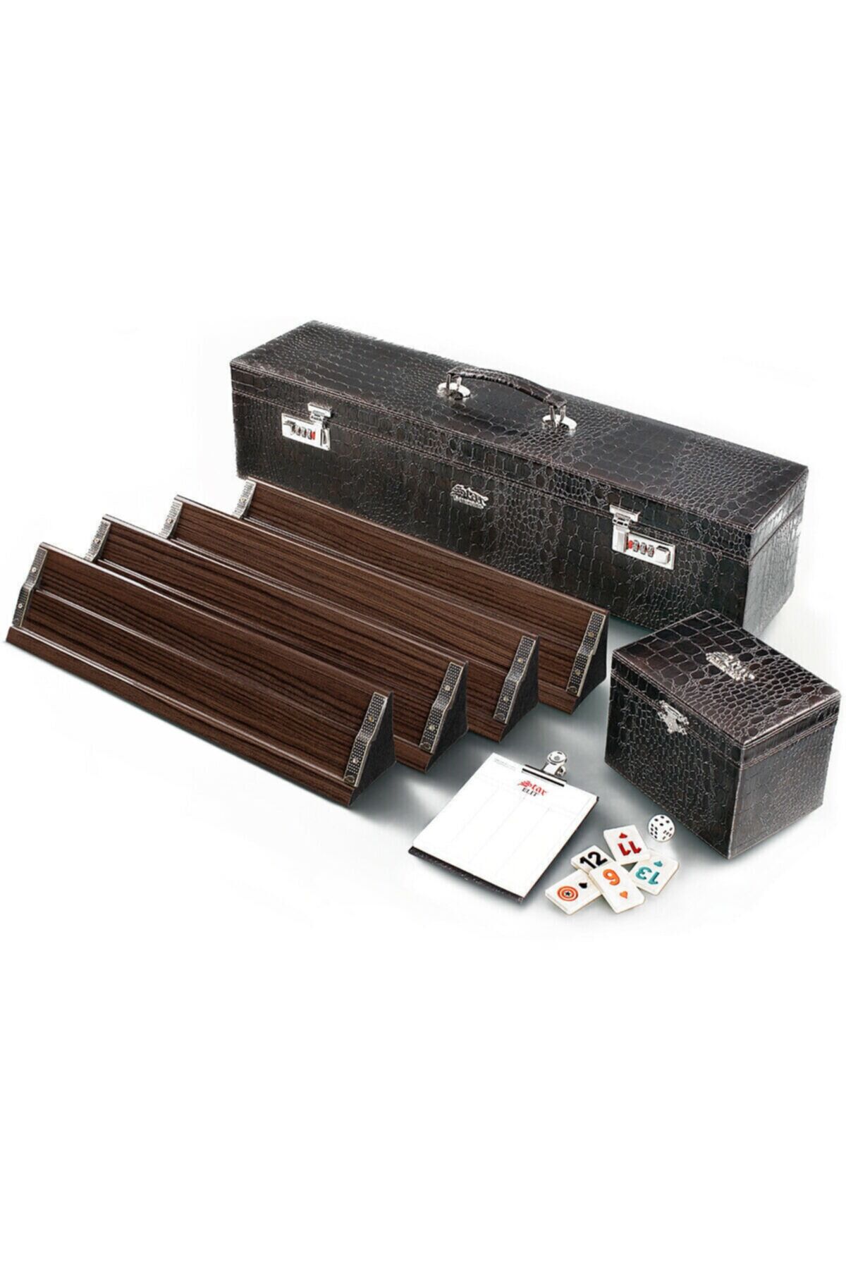 Orijinal Elit Ahşap Okey Deri Kaplama Timsah Derisi Modeli Lüx Okey Takımı Premium