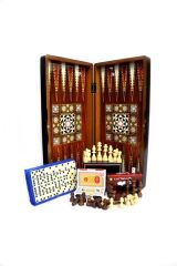 Ahşap Tavla Dama Satranç Domino Ve Oyun Seti 5 Oyun Bir Arada