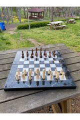 Mermer Desen Ahşap Satranç Seti, Lx Tavl Seti.