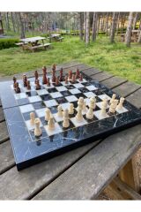 Mermer Desen Ahşap Satranç Seti, Lx Tavl Seti.