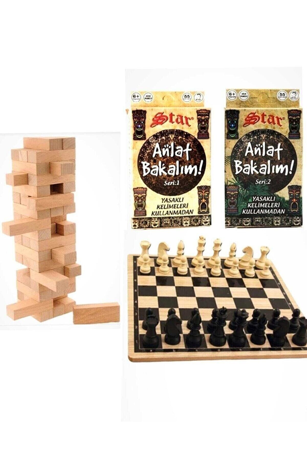 Ahşap Satranç Takımı, Jenga Seti, Anlat Bakalım Seti, Okul Satranç Takımı, Denge Oyunu