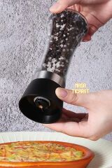 Tuz Ve Karabiber Öğütücü Seramik Bıçaklı Cam Gövdeli Değirmen Baharatlık Döner Başlıkl Tuzluk 1 Adet