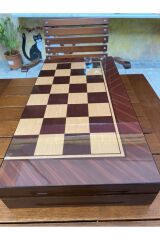 Star Antik Ceviz Tavla Ve Satranç Takımı, Plastik Taşlı Satranç Takımı Kalın Kasalı Lüx Cilalı Tavla