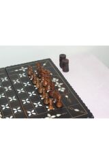 Orjinal El Yapımı Sedef Gömmeli Tavla, Tavla Satranç Seti. Ceviz Satranç Takımı