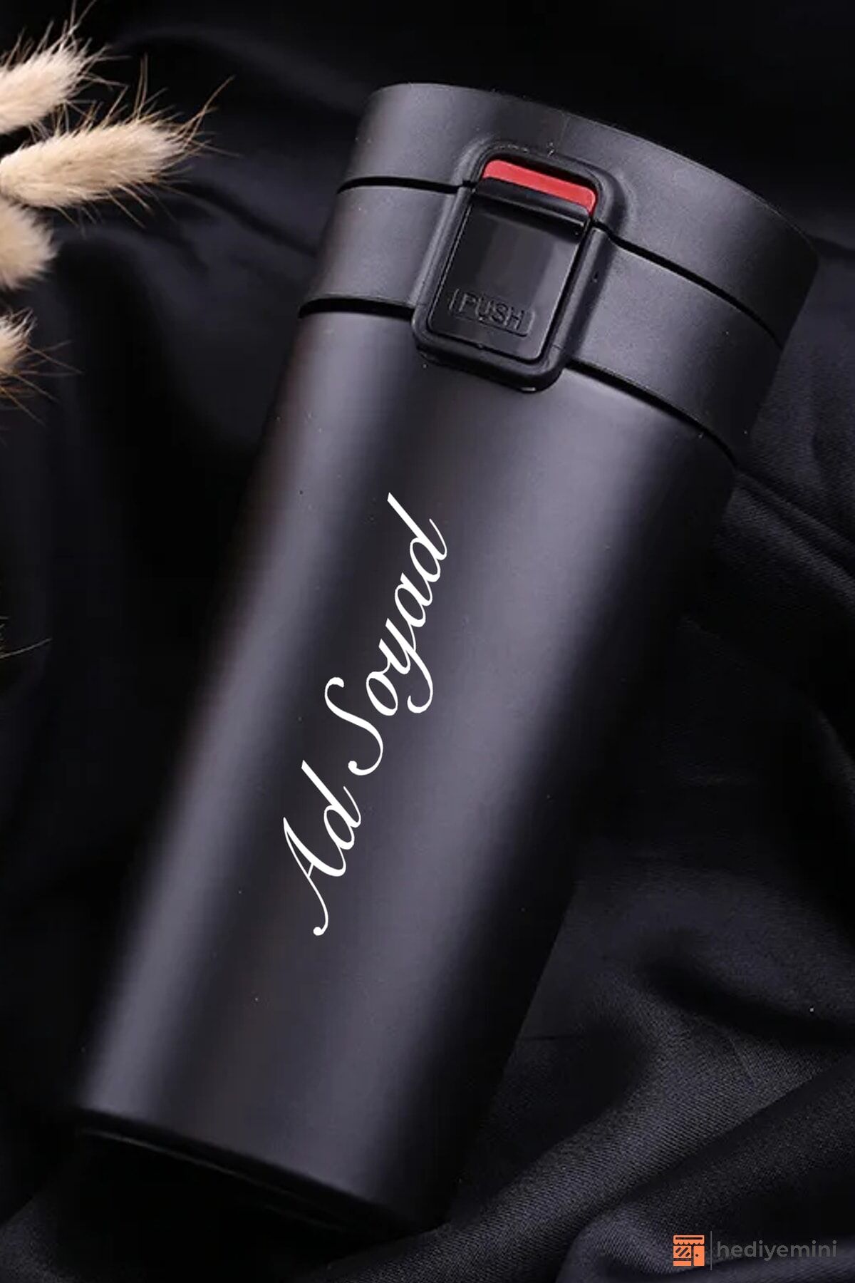 Kişiye Özel Anneler Günü Özel Isim Baskılı 380 ml Siyah Kilitli Termos, Çay Ve Kahve Araç Termos