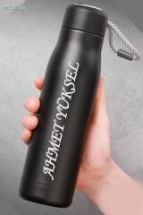 Kişiye Özel 600 ml Siyah Termos, 8-10 Saat Sıcak, 20-25 Saat Soğuk, Kamp Termos, Seyahat Termos